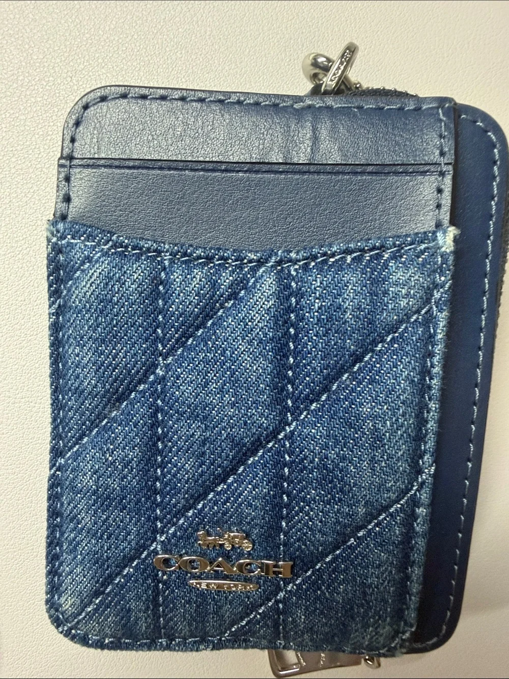 COACH Quilted Denim Card Case with Chain - Blue
